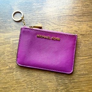 Michael Kors leather wallet key chain in purple
